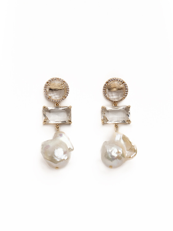 Earrings with crystals, zircon and natural baroque pearl