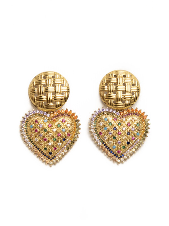 Heart earrings with colored zircon